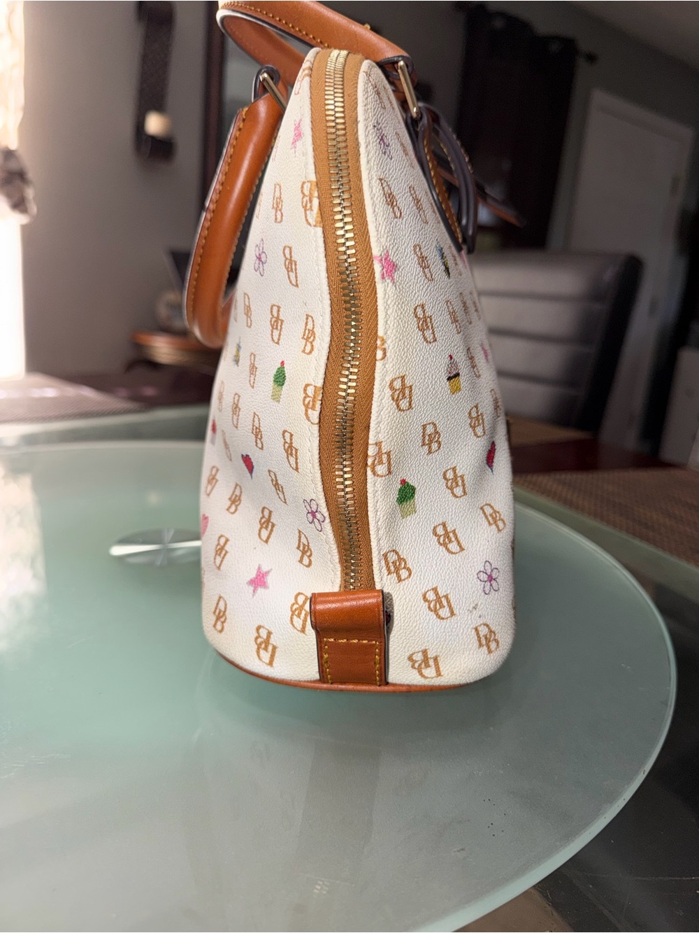 Dooney & Bourke White Satchel with Tan Trim and Multicolor Accents - Picture 7 of 11